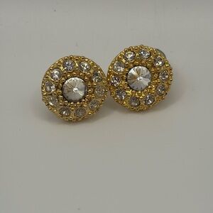 Vintage Rivioli Gold and Silver Crystal Stud Post Back Earrings